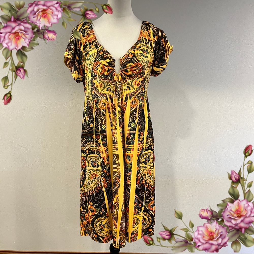 Apt 9 Vibrant Yellow and Black short sleeve stretchy mini Dress size extra large